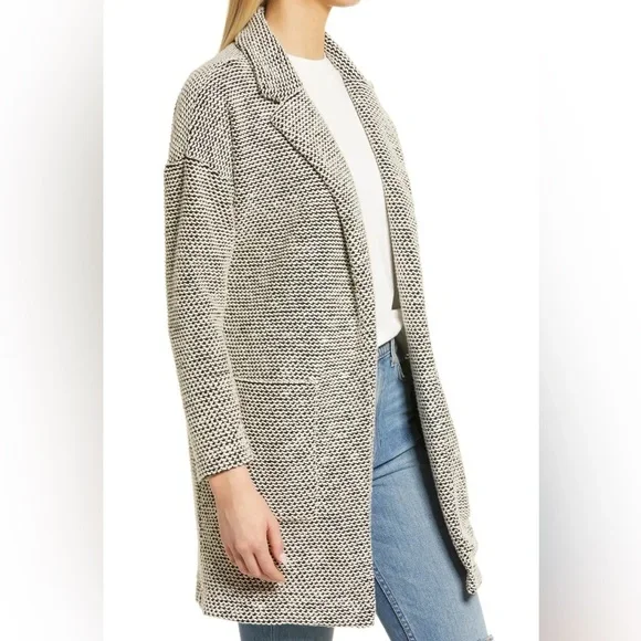 Marine Layer Birdseye Long Cardigan Jacket Sweater Beige Black XL - Picture 2 of 11